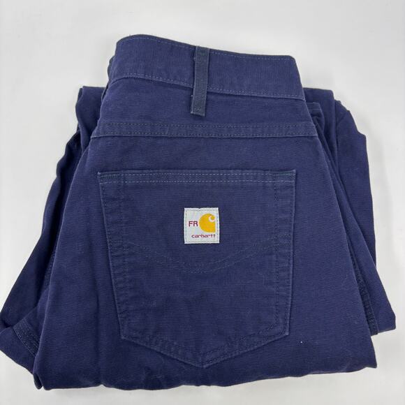 Carhartt FR 34x32 Navy Blue Carpenter CAT2 Loose Fit Denim Jeans - Picture 1 of 7